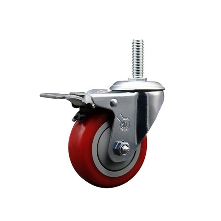 Service Caster 4 Inch Red Polyurethane Wheel Swivel 58 Inch Threaded Stem Caster Total Lock Brake SCC SCC-TSTTL20S414-PPUB-RED-58212